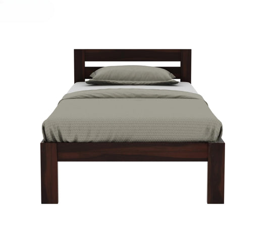 Solid Sheesham Wood Single Bed Cot with Strong Headboard, Walnut