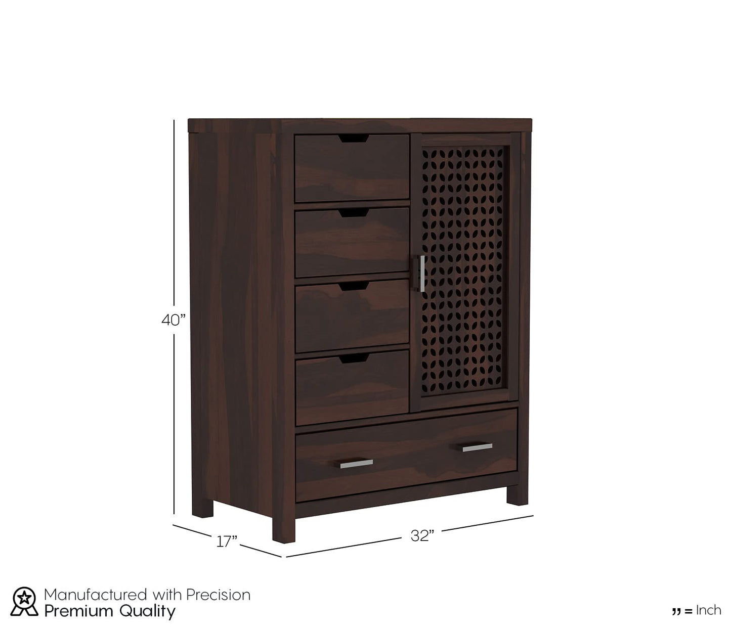 Solid Sheesham Wood Chest of Drawers with Cabinet Door & Storage