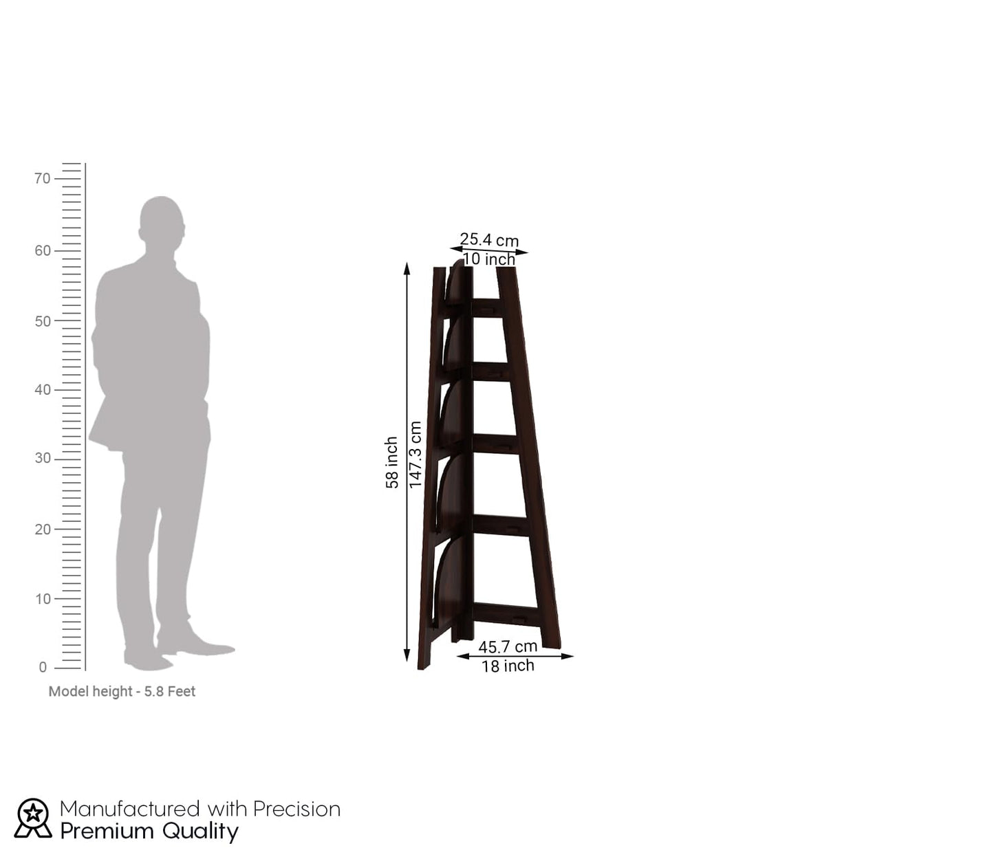 Solid Sheesham Wood Corner Ladder Bookshelf Display Rack