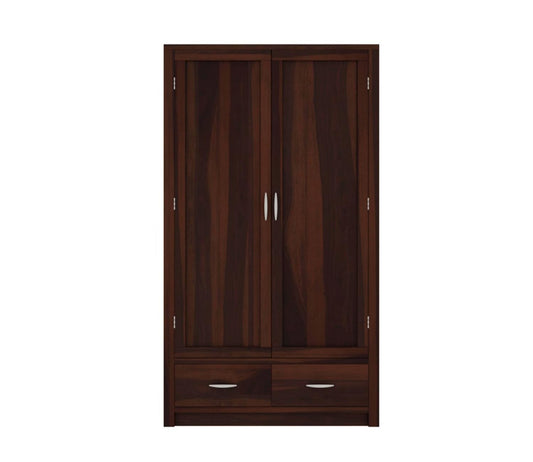 Solid Sheesham Wood 2-Door Wardrobe with Drawers