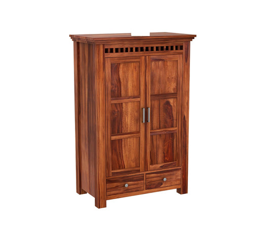 Solid Sheesham Wood 2-Door Wardrobe with Drawers & Shelves, Design 10
