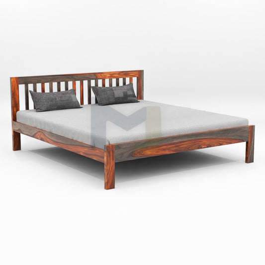 Solid Sheesham Wood King Size Double Bed Without Storage, Dual Tone Finish