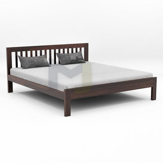 Solid Sheesham Wood King Size Double Bed Without Storage, Walnut