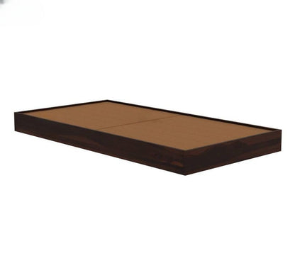 Solid Sheesham Wood Low Height Single Bed Cot Minimalist, Walnut Finish