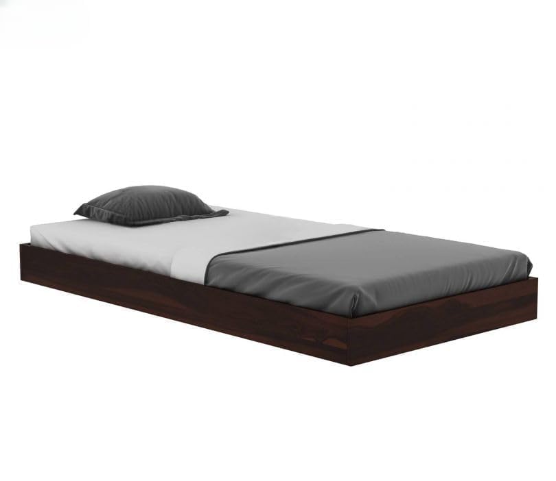 Solid Sheesham Wood Low Height Single Bed Cot Minimalist, Walnut Finish