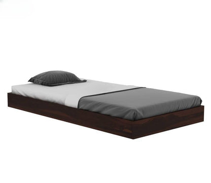 Solid Sheesham Wood Low Height Single Bed Cot Minimalist, Walnut Finish