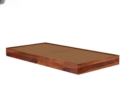 Solid Sheesham Wood Low Height Single Bed Cot Minimalist, Honey Finish