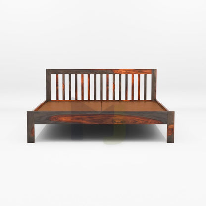 Solid Sheesham Wood King Size Double Bed Without Storage, Dual Tone Finish