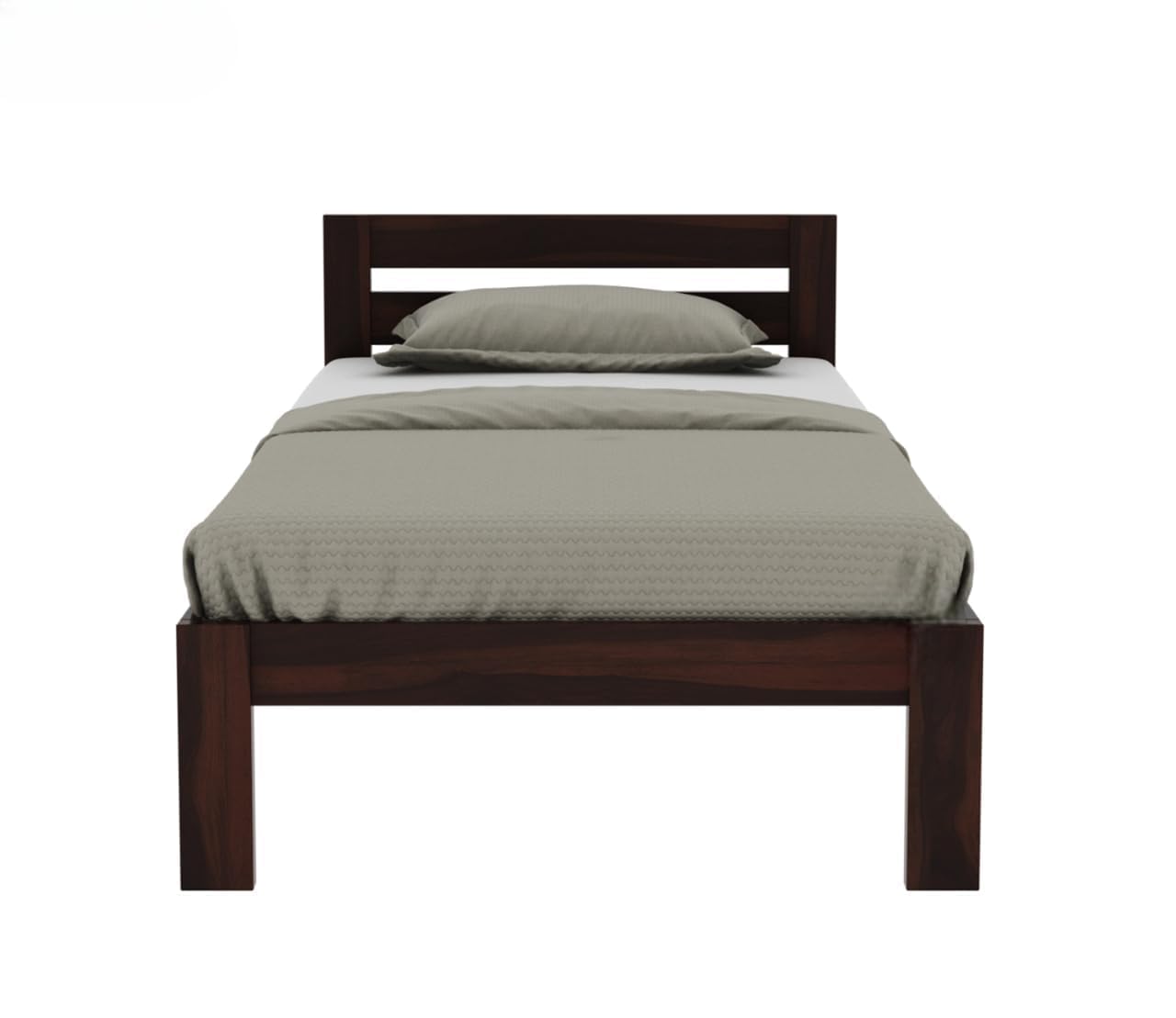Solid Sheesham Wood Single Bed Cot with Strong Headboard, Walnut