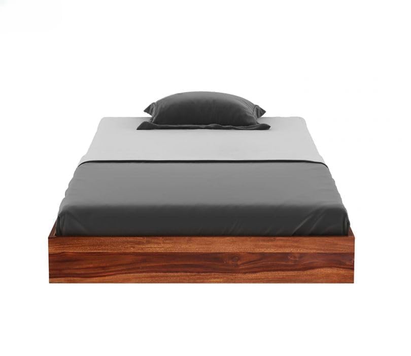 Solid Sheesham Wood Low Height Single Bed Cot Minimalist, Honey Finish