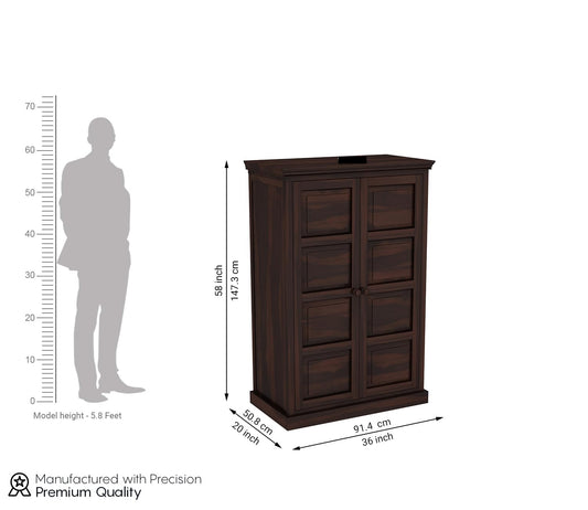 Solid Sheesham Wood 2-Door Wardrobe with Drawers & Shelves