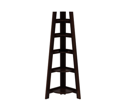 Solid Sheesham Wood Corner Ladder Bookshelf Display Rack