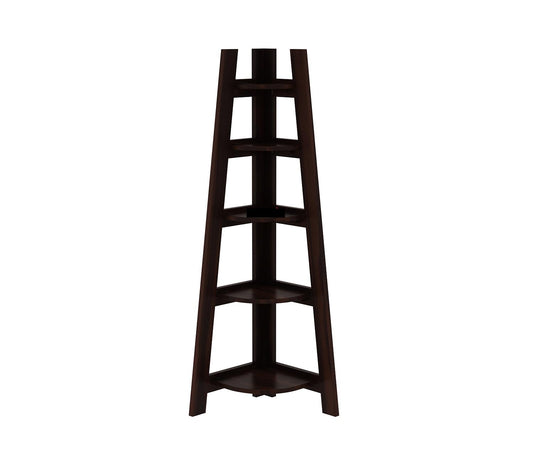 Solid Sheesham Wood Corner Ladder Bookshelf Display Rack
