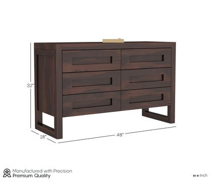Solid Sheesham Wood 6-Drawer Chest of Drawers Sideboard
