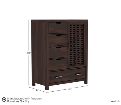 Solid Sheesham Wood Chest of Drawers with Cabinet Door & Storage
