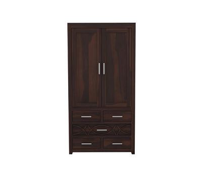 Solid Sheesham Wood 2-Door Wardrobe with 5 Drawers & Shelves