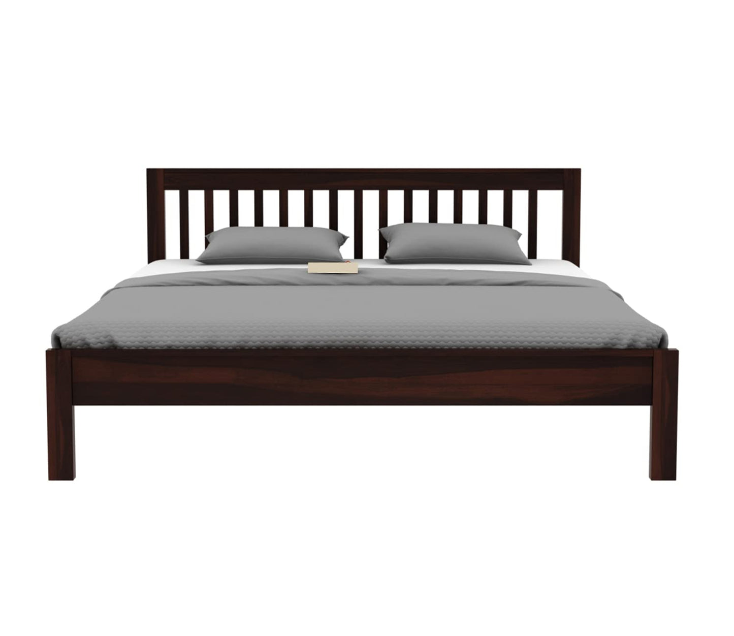 Solid Sheesham Wood King Size Bed Cot Without Storage, Walnut Finish