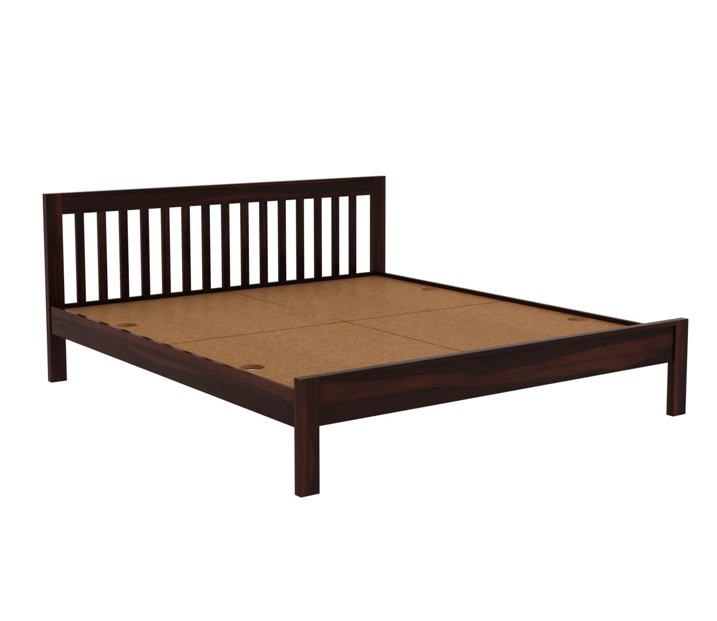 Solid Sheesham Wood King Size Bed Cot Without Storage, Walnut Finish