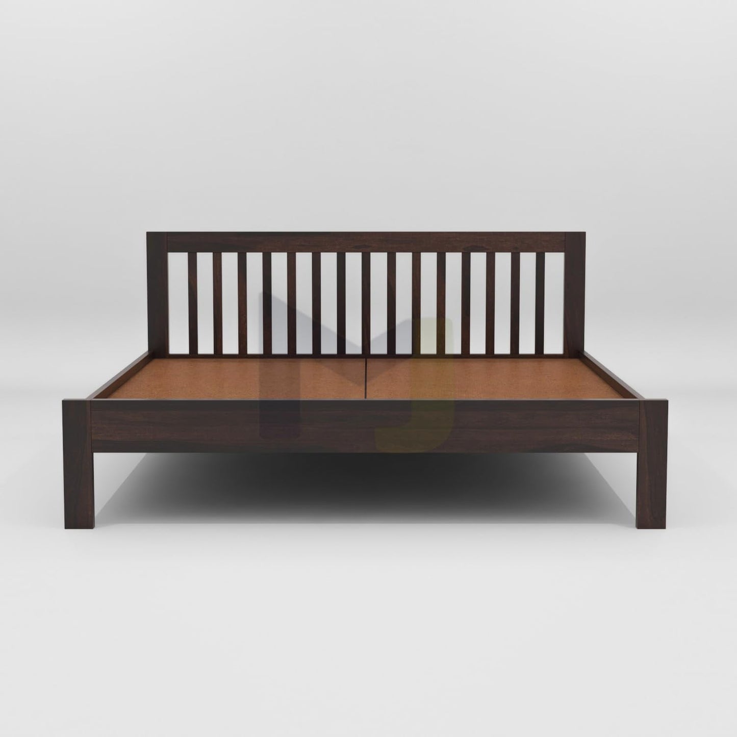 Solid Sheesham Wood King Size Double Bed Without Storage, Walnut