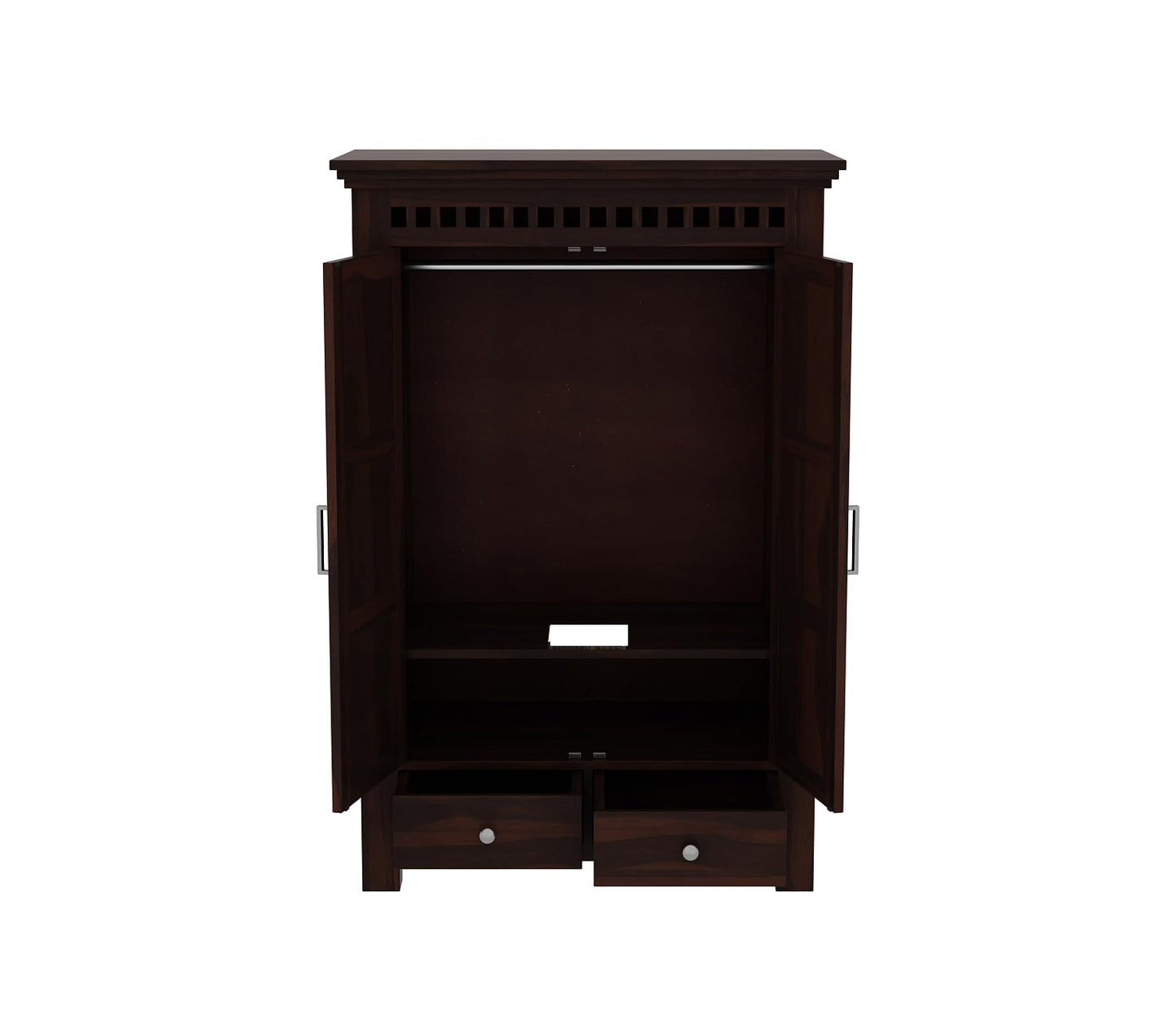 Solid Sheesham Wood 2-Door Wardrobe with Drawers & Shelves