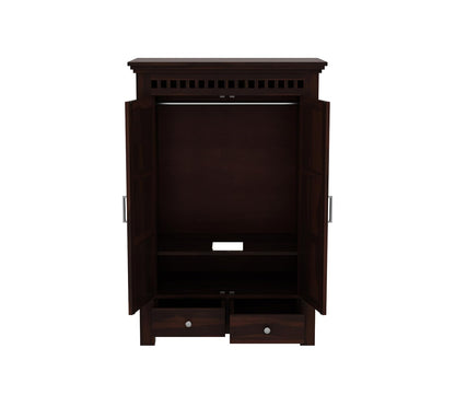 Solid Sheesham Wood 2-Door Wardrobe with Drawers & Shelves