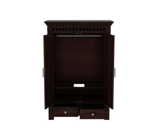 Solid Sheesham Wood 2-Door Wardrobe with Drawers & Shelves