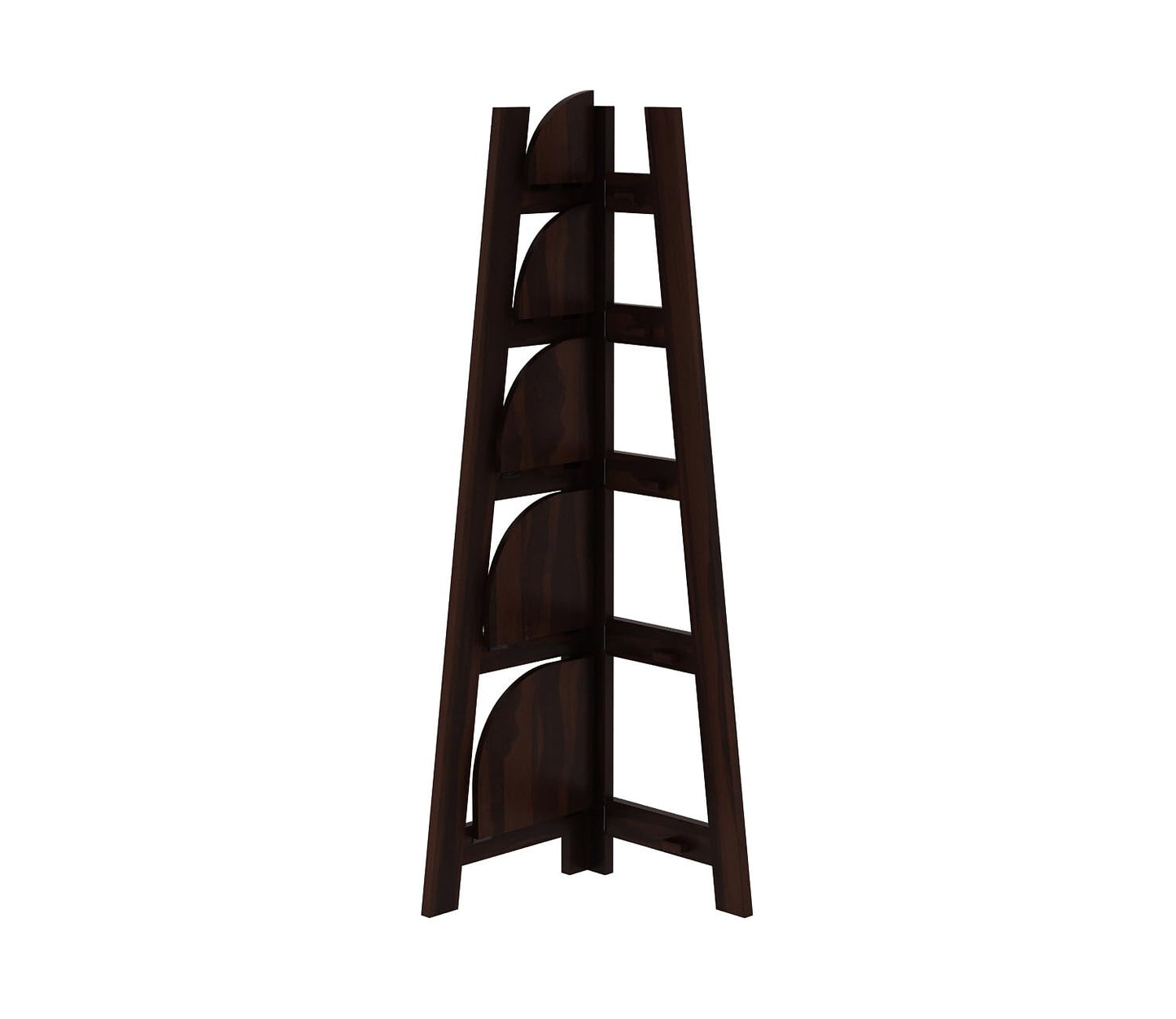 Solid Sheesham Wood Corner Ladder Bookshelf Display Rack