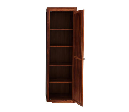 Solid Sheesham Wood Single Door Almirah Wardrobe with Shelves, Design 33