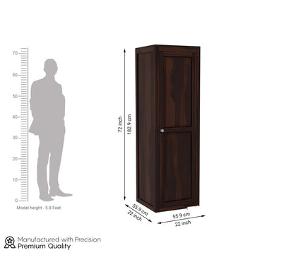Solid Sheesham Wood Single Door Almirah Wardrobe with Shelves