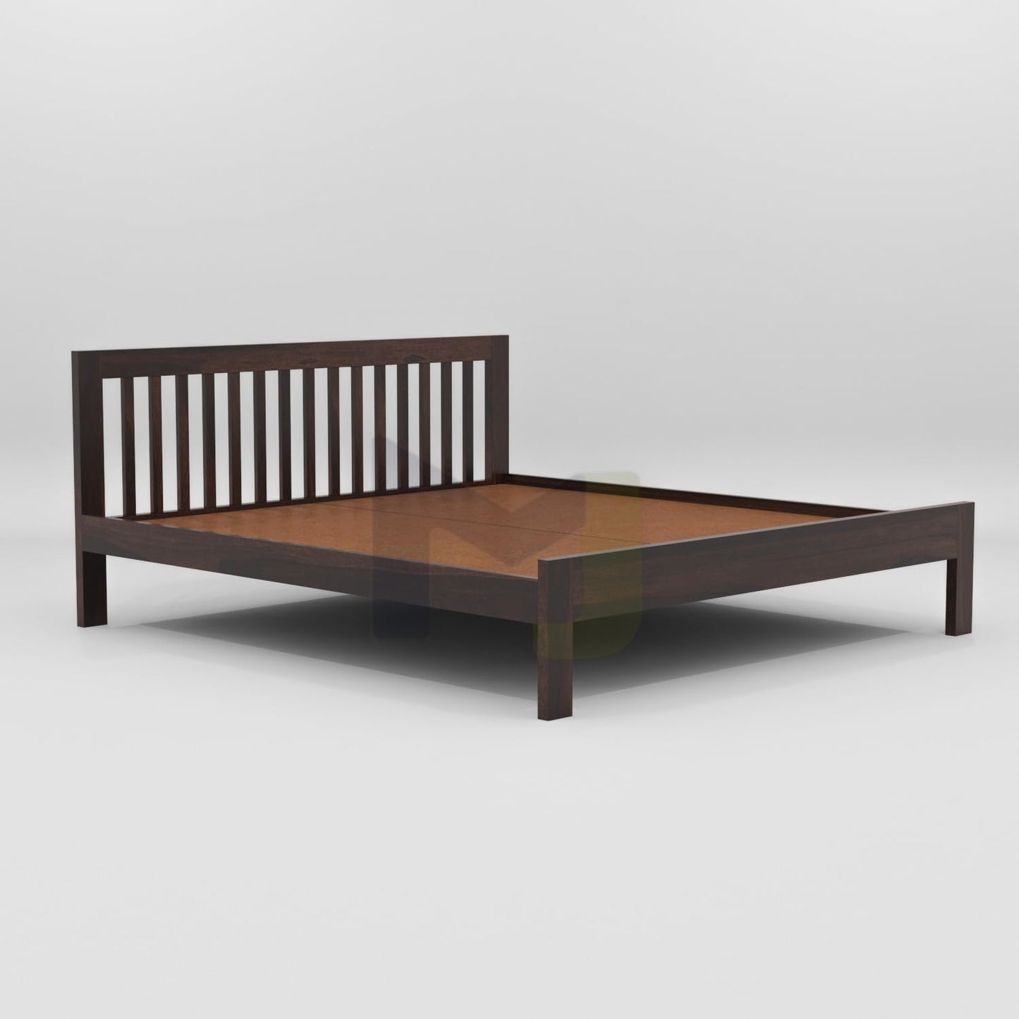 Solid Sheesham Wood King Size Double Bed Without Storage, Walnut