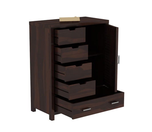 Solid Sheesham Wood Chest of Drawers with Cabinet Door & Storage