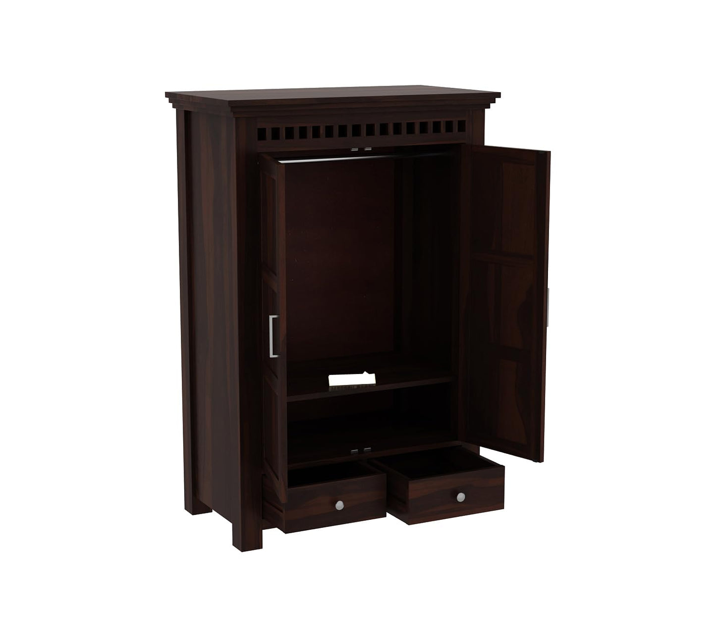Solid Sheesham Wood 2-Door Wardrobe with Drawers & Shelves