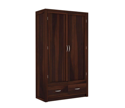 Solid Sheesham Wood 2-Door Wardrobe with Drawers