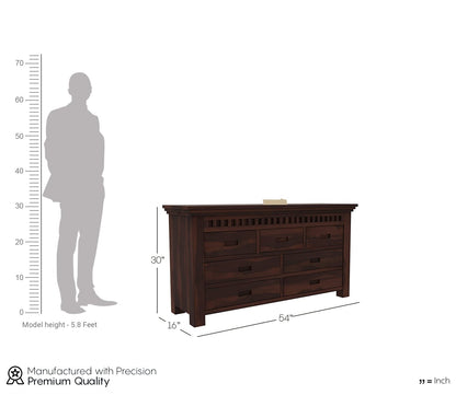 Solid Sheesham Wood 7-Drawer Chest of Drawers | Walnut Finish