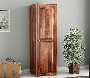 Solid Sheesham Wood Single Door Almirah Wardrobe with Shelves, Design 33