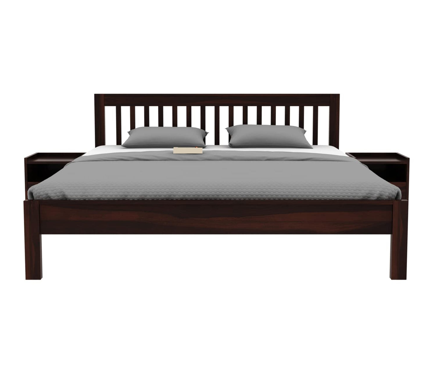 Solid Sheesham Wood King Size Bed Cot Without Storage, Walnut Finish