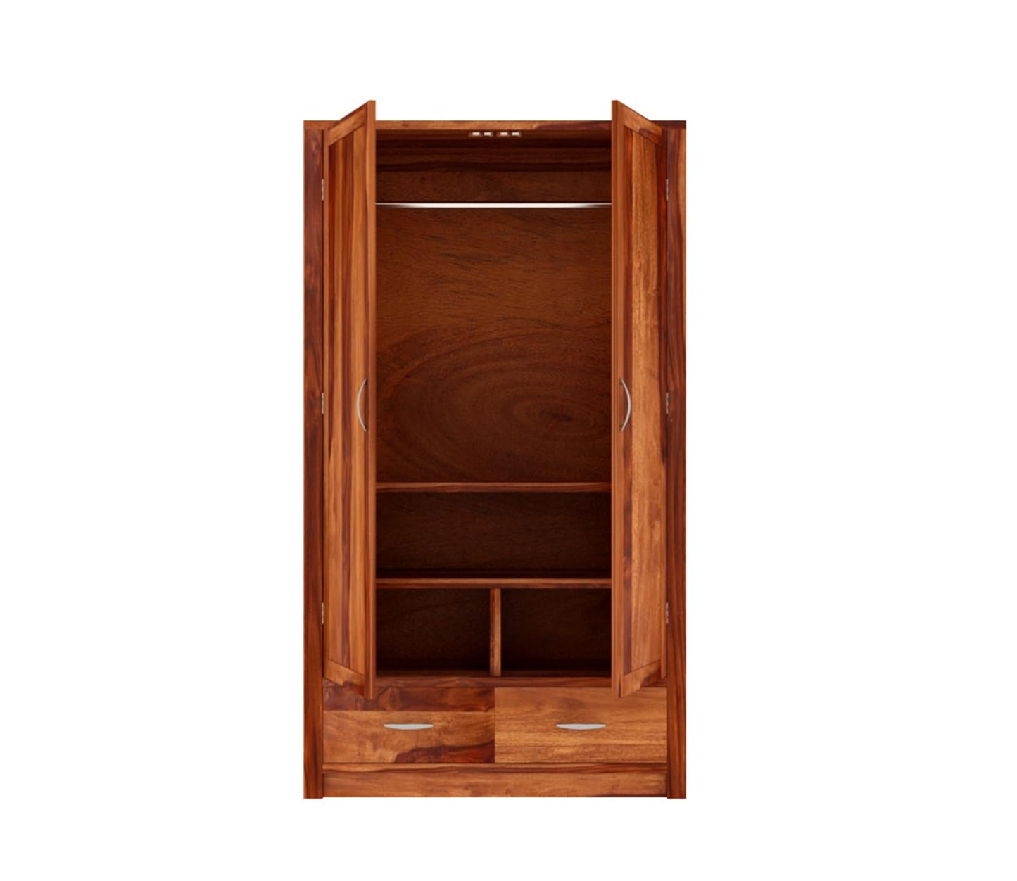 Solid Sheesham Wood 2-Door Wardrobe with Drawers & 4 Shelves