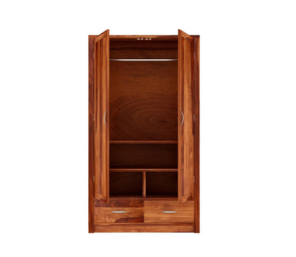 Solid Sheesham Wood 2-Door Wardrobe with Drawers & 4 Shelves