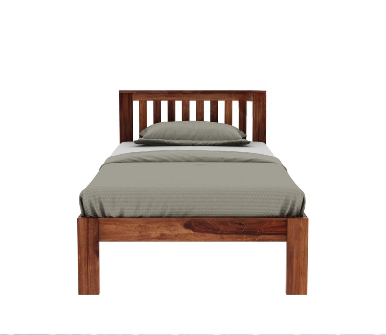 Solid Sheesham Wood Single Bed with Slatted Headboard