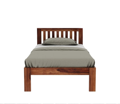 Solid Sheesham Wood Single Bed with Slatted Headboard