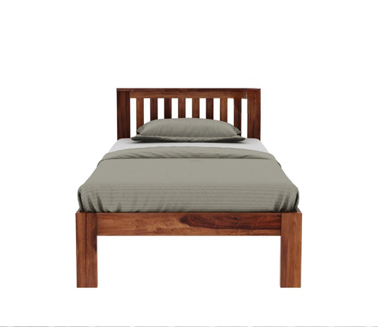 Solid Sheesham Wood Single Bed with Slatted Headboard