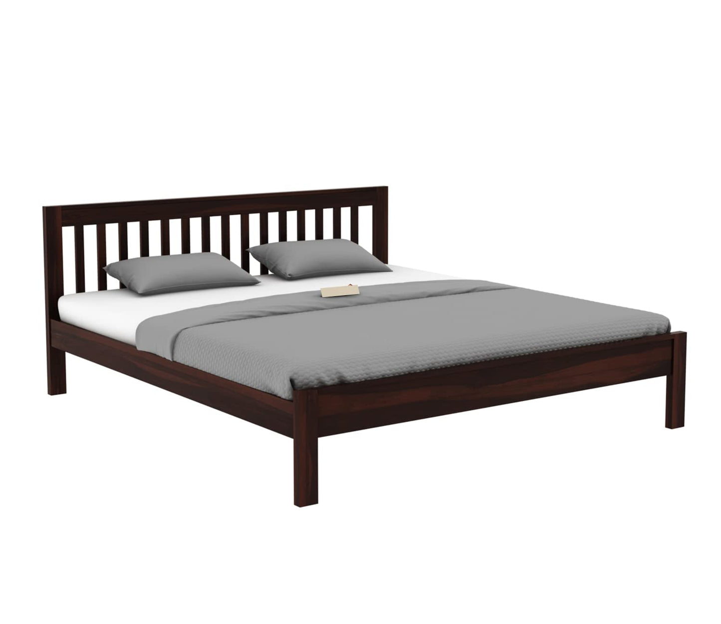 Solid Sheesham Wood King Size Bed Cot Without Storage, Walnut Finish