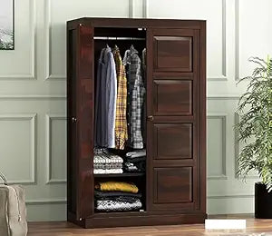 Solid Sheesham Wood 2-Door Wardrobe with Drawers & Shelves