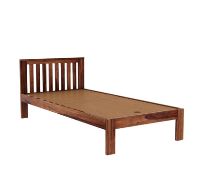 Solid Sheesham Wood Single Bed with Slatted Headboard