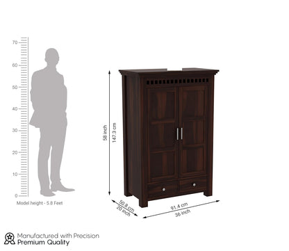 Solid Sheesham Wood 2-Door Wardrobe with Drawers & Shelves