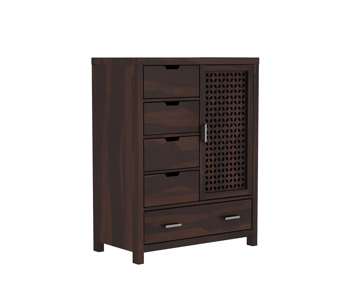 Solid Sheesham Wood Chest of Drawers with Cabinet Door & Storage