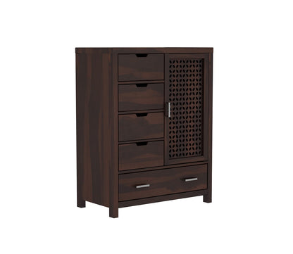 Solid Sheesham Wood Chest of Drawers with Cabinet Door & Storage