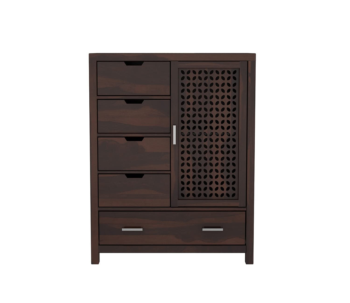Solid Sheesham Wood Chest of Drawers with Cabinet Door & Storage