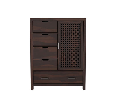 Solid Sheesham Wood Chest of Drawers with Cabinet Door & Storage