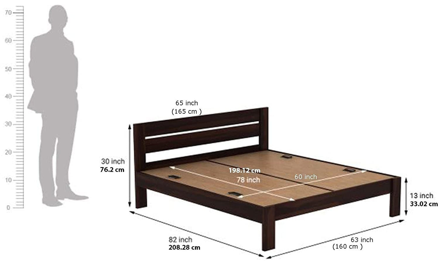 Solid Sheesham Wood Queen Size Bed Cot Without Storage Walnut